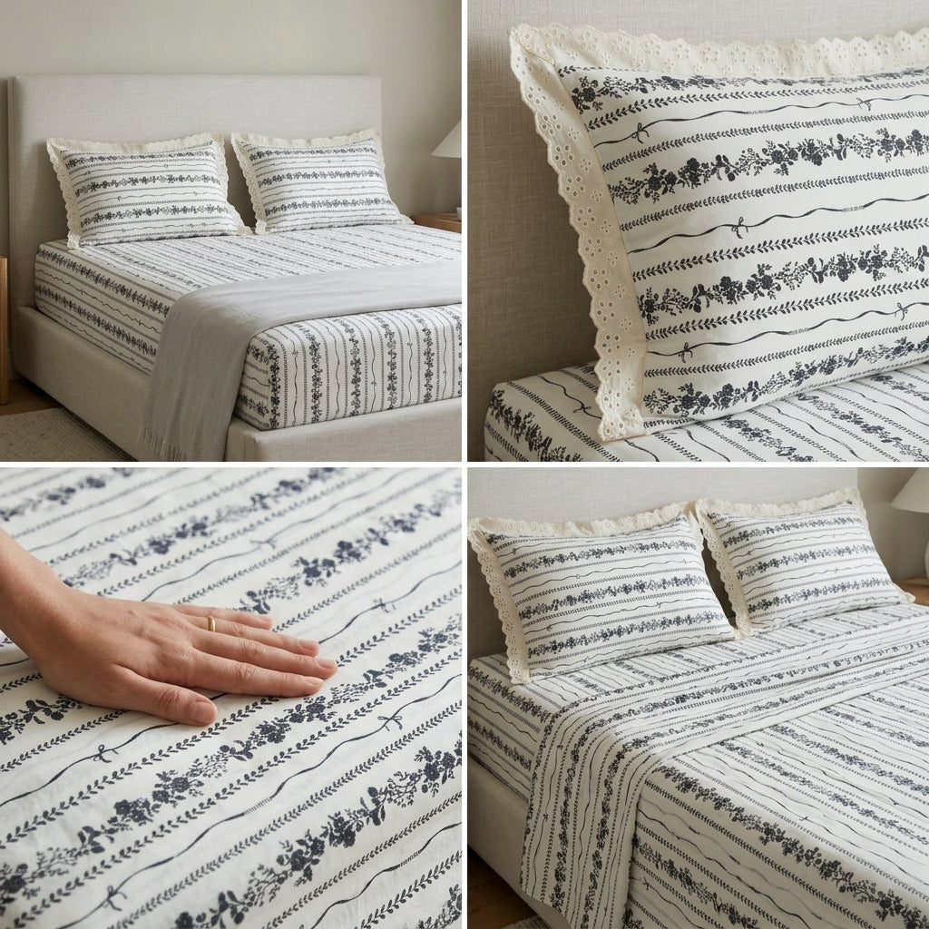 Thick Cotton Bedsheet With Chicken Lace Pillow Covers 108 -108 inch Product Code :- 55B96RKEH
