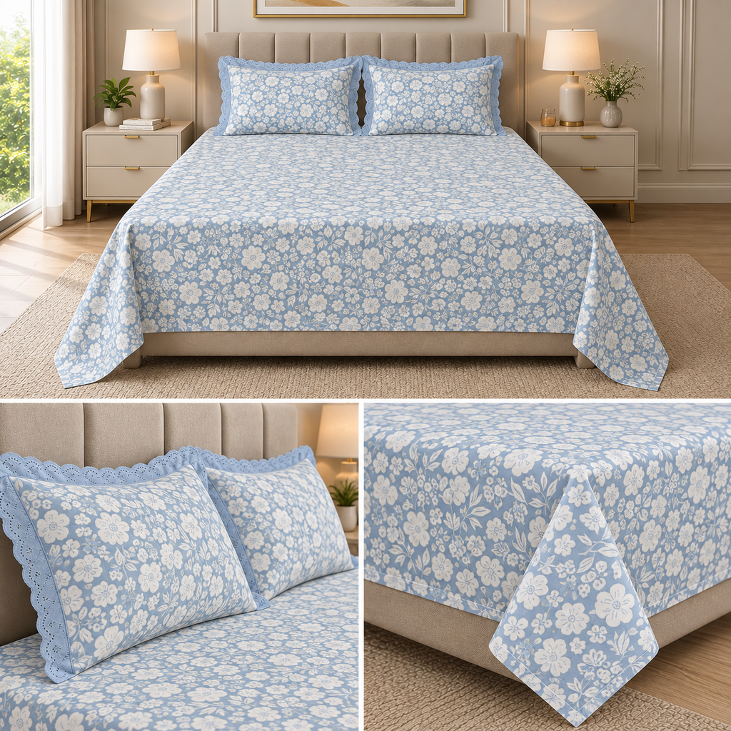 English Garden Cotton Floral Bedsheet Set – King Size 3 Pcs