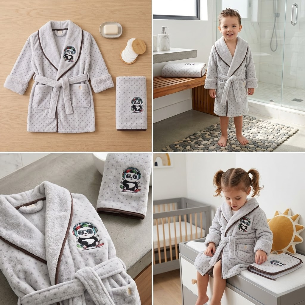 Kids 3-Piece Bathrobe & Towel Set | Bathrobe + Bath Towel + Hand Towel