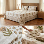 Percale 300 TC Jumbo King Size Cotton Bedsheet Set (120 × 120 Inches)