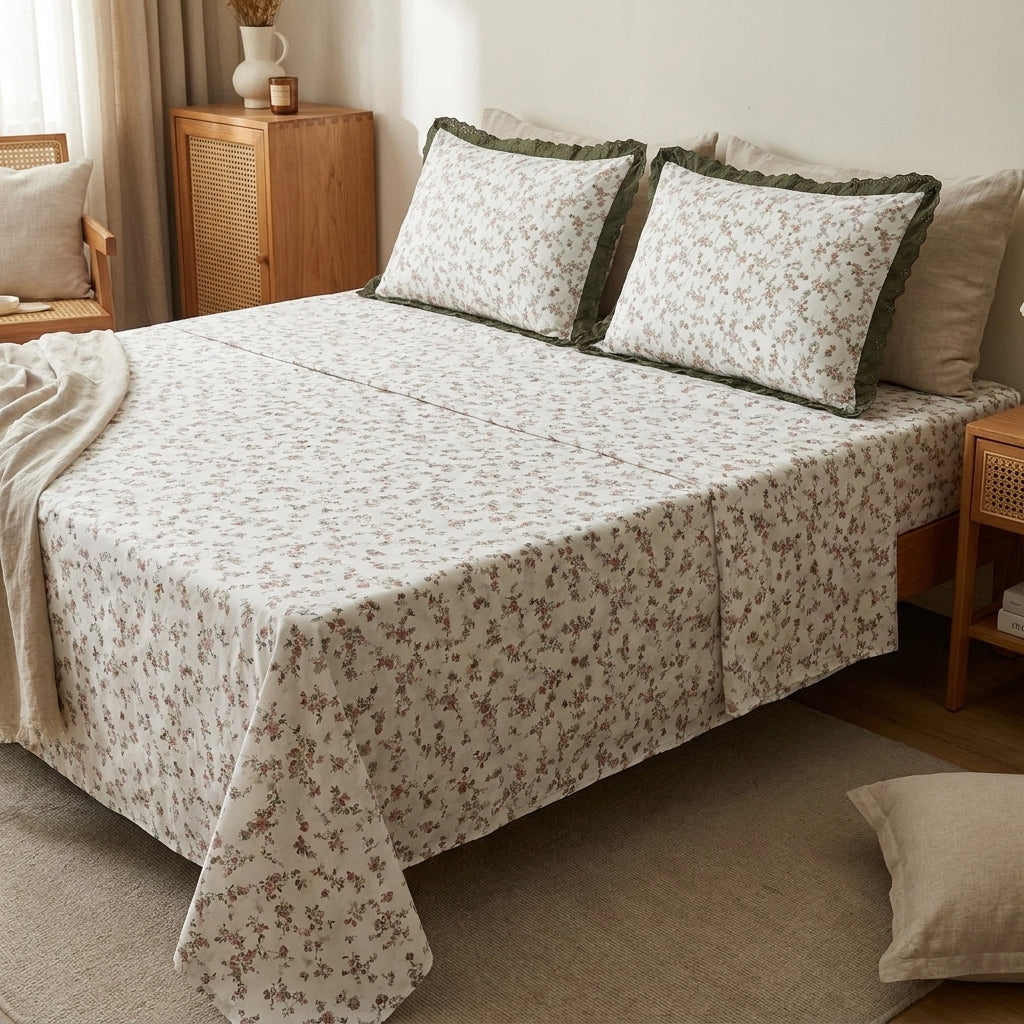 Thick Cotton Bedsheet With Chicken Lace Pillow Covers 108 -108 inch Product Code :- 55B96RKEH