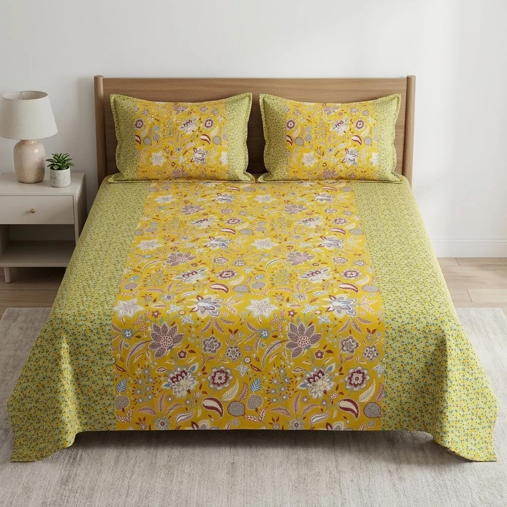 Jumbo Calcutta Phulkari Designs King Size Bedsheet Set (120 x 120 Inches) Product Code :- 55B145RKEH