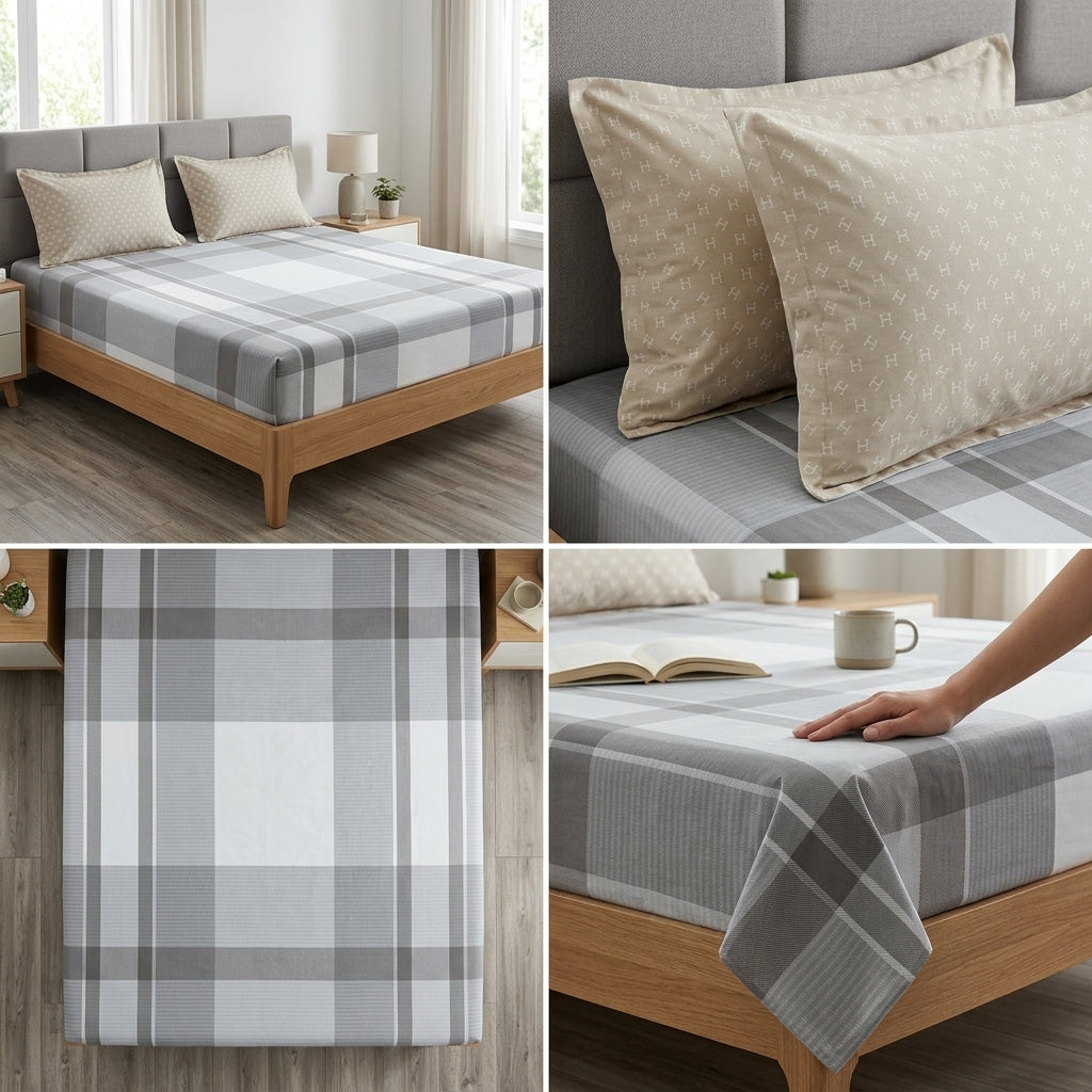 100% Pure Cotton Super King Size Bedsheet with 2 Pillow Covers – Premium Luxury Stripe Design (108 x 108 Inches)
