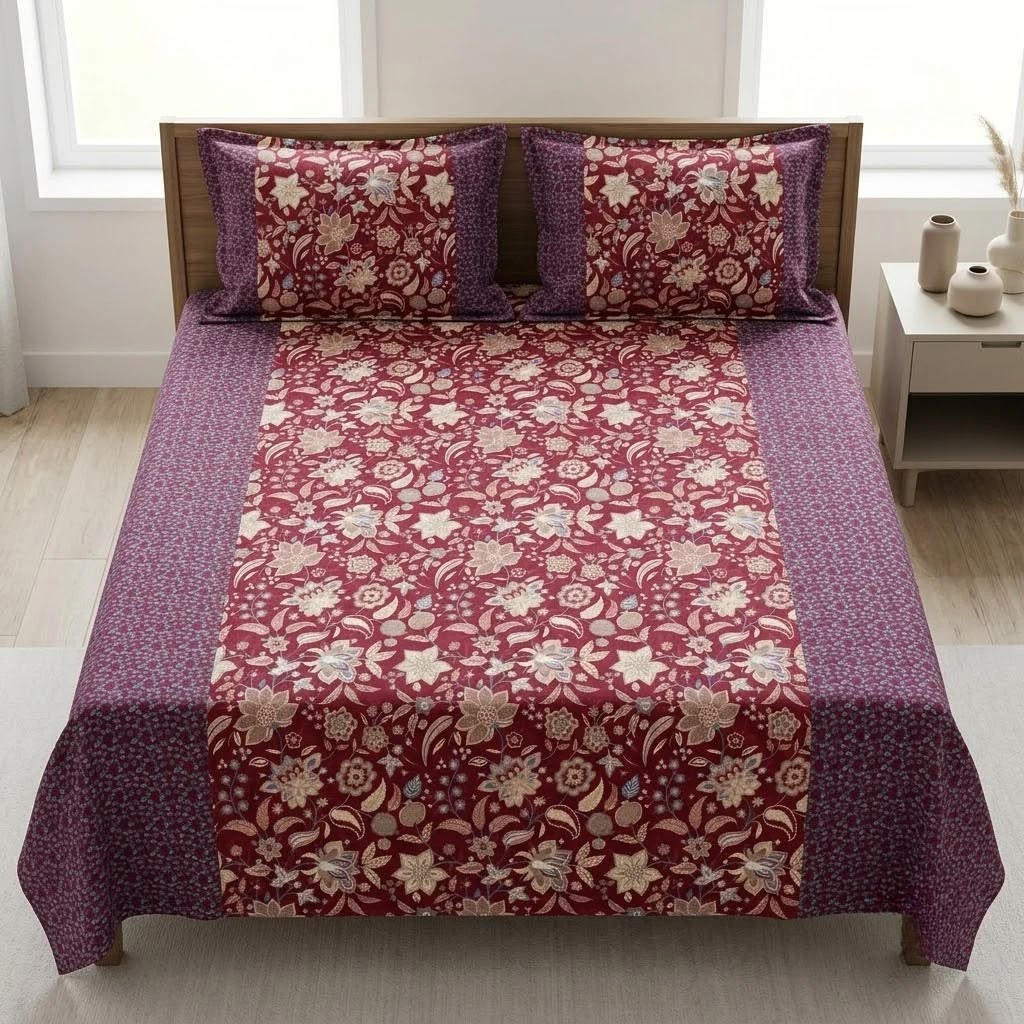 Jumbo Calcutta Phulkari Designs King Size Bedsheet Set (120 x 120 Inches) Product Code :- 55B145RKEH