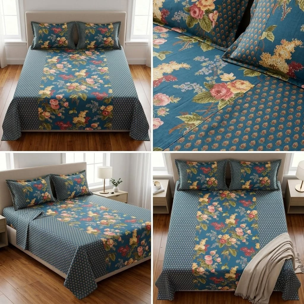 Jumbo Calcutta Phulkari Designs King Size Bedsheet Set (120 x 120 Inches) Product Code :- 55B145RKEH