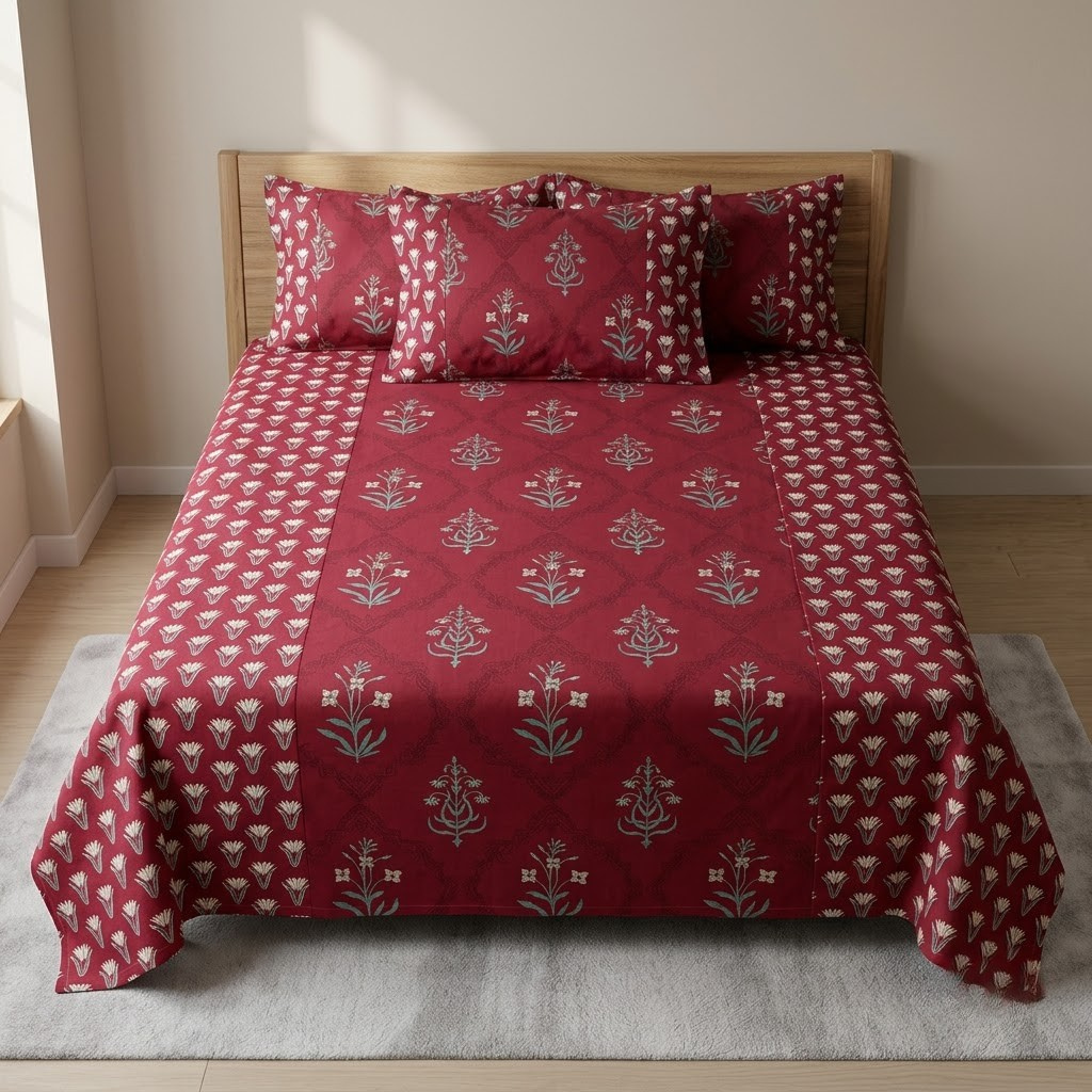 Jumbo Calcutta Phulkari Designs King Size Bedsheet Set (120 x 120 Inches) Product Code :- 55B145RKEH