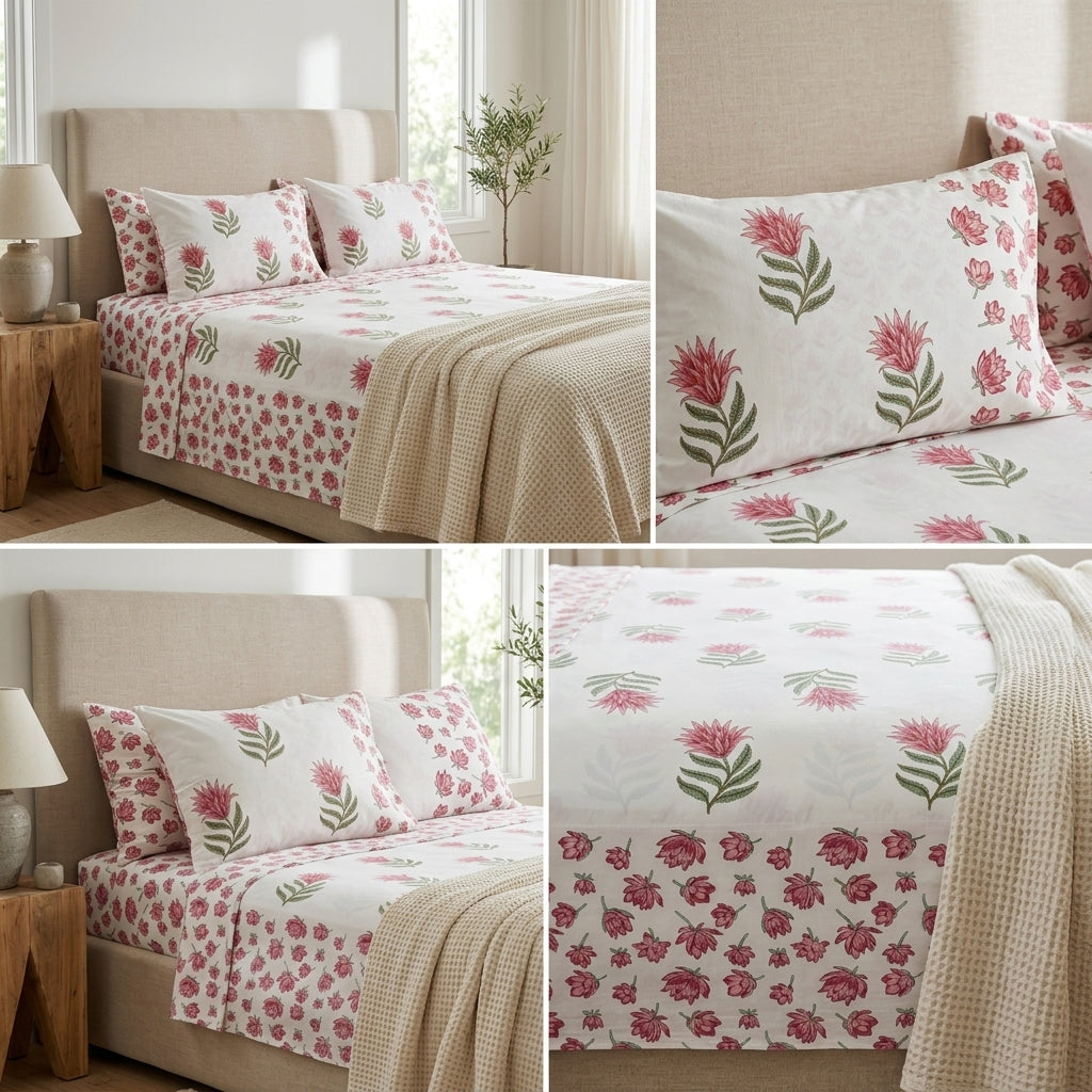 Percale 300 TC Jumbo King Size Cotton Bedsheet Set (120 × 120 Inches)