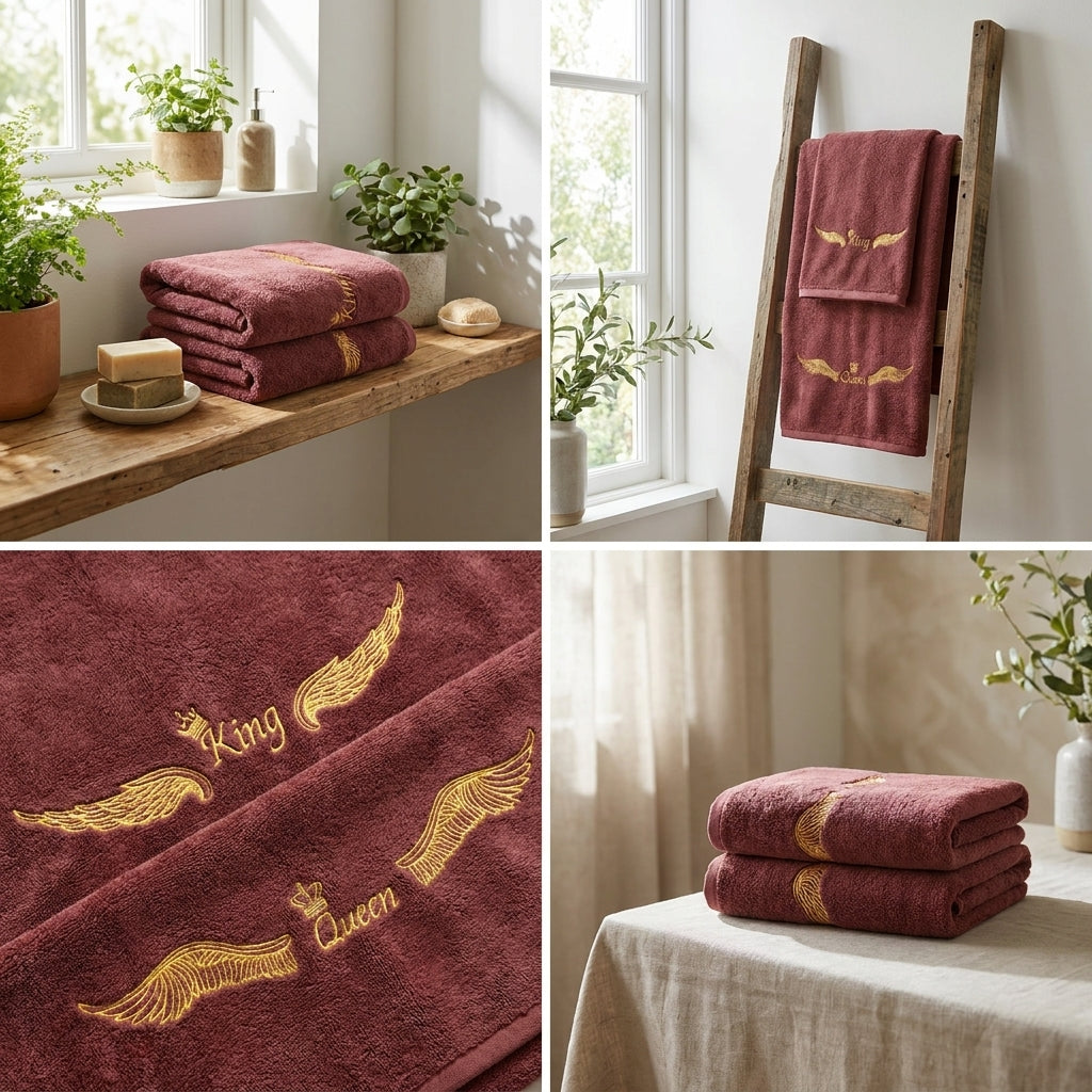 Couple Embroidered Bath Towel Set – Ultra Soft & Highly Absorbent