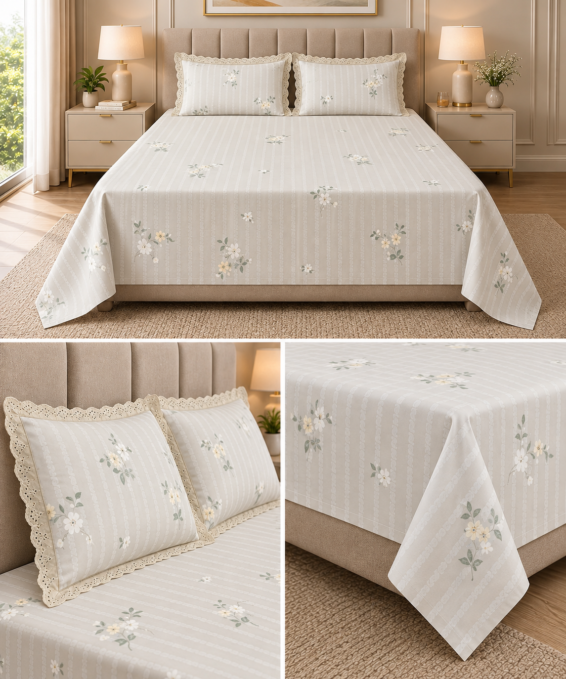 English Garden Cotton Floral Bedsheet Set – King Size 3 Pcs