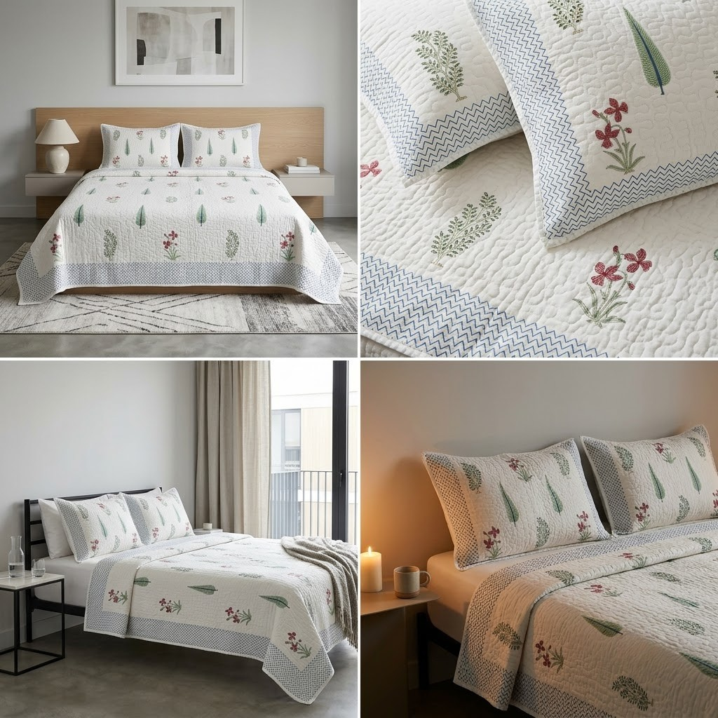 Motif Muslin Quilted Bedcover – King Size Luxury Product Code :- 55B365RKEH