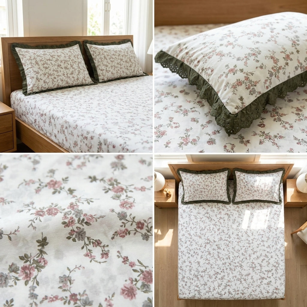 Thick Cotton Bedsheet With Chicken Lace Pillow Covers 108 -108 inch Product Code :- 55B96RKEH
