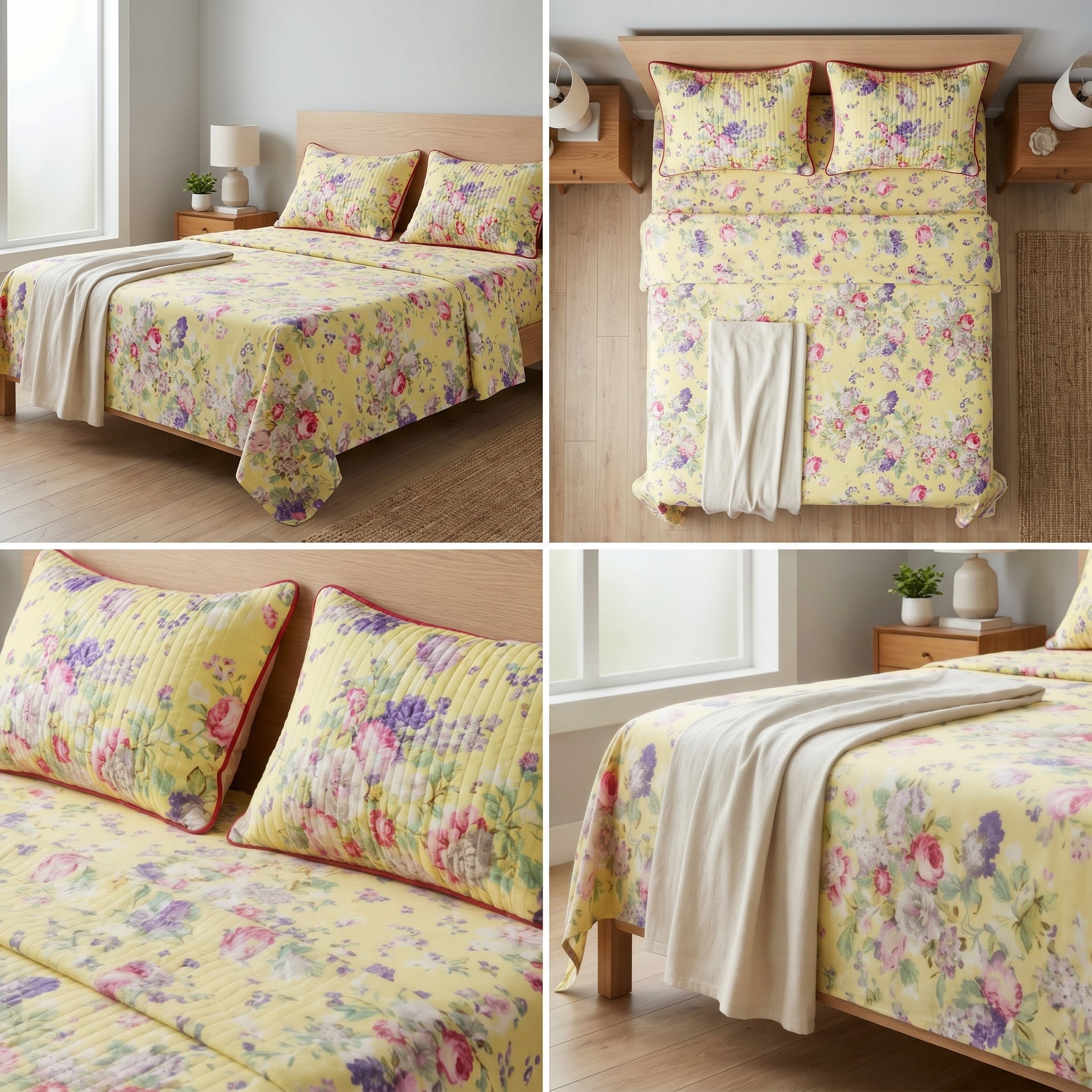 British Rose Bedsheet with Quilted Pillow Covers – Super King Size