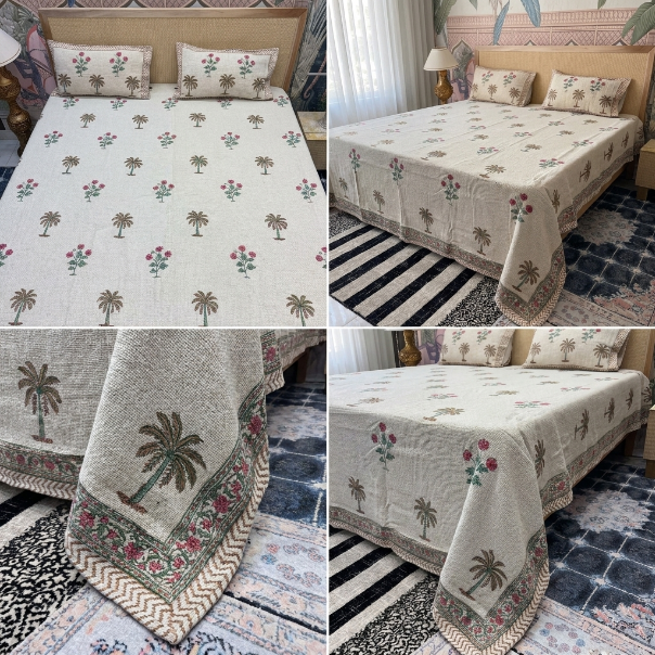 Khadi / Slub Cotton King Size Bedcover Set (with 2 Pillow Covers)