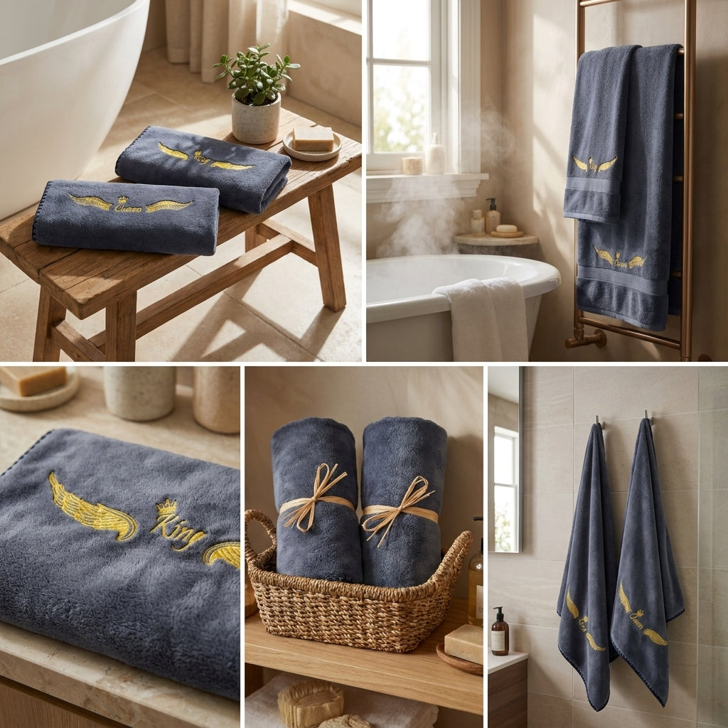 Couple Embroidered Bath Towel Set – Ultra Soft & Highly Absorbent