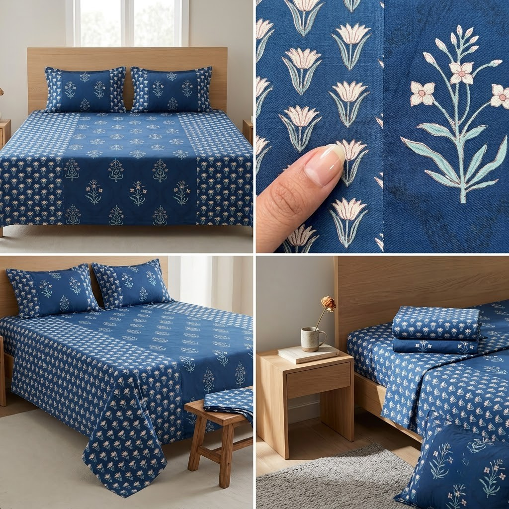 Jumbo Calcutta Phulkari Designs King Size Bedsheet Set (120 x 120 Inches) Product Code :- 55B145RKEH