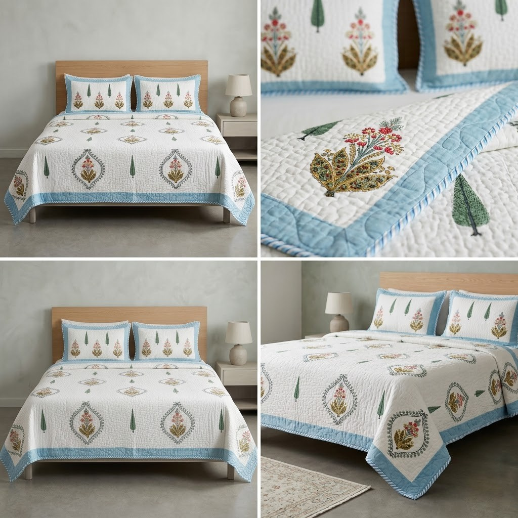Motif Muslin Quilted Bedcover – King Size Luxury Product Code :- 55B365RKEH