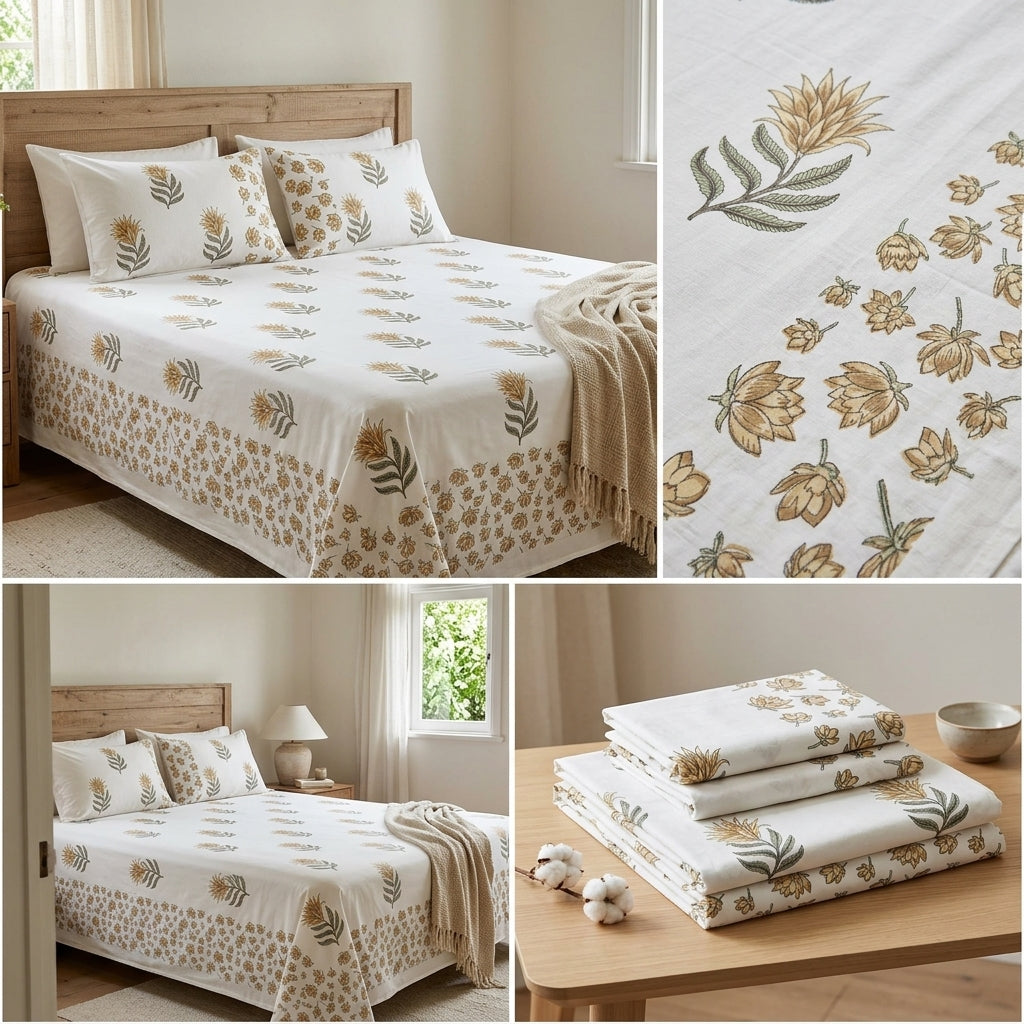 Percale 300 TC Jumbo King Size Cotton Bedsheet Set (120 × 120 Inches)