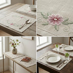 Luxury Embroidered Linen Table Mats – Set of 6
