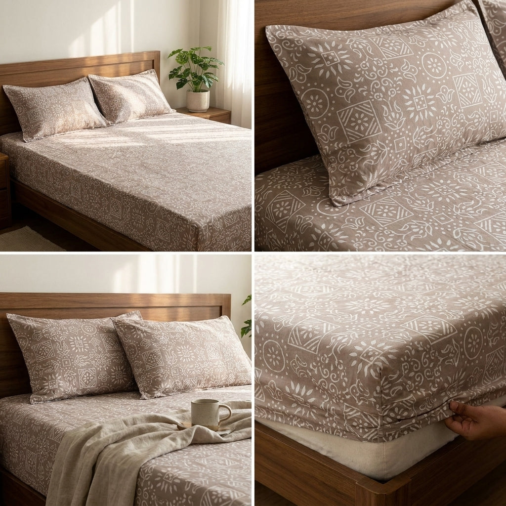 Classical Design Elastic/Fitted Bedsheets Pure Cotton 108 BY 108 Inch