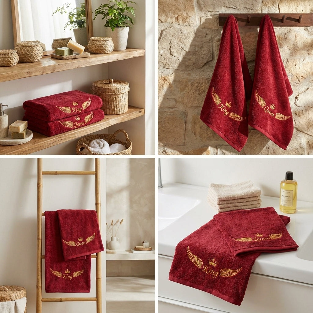 Couple Embroidered Bath Towel Set – Ultra Soft & Highly Absorbent