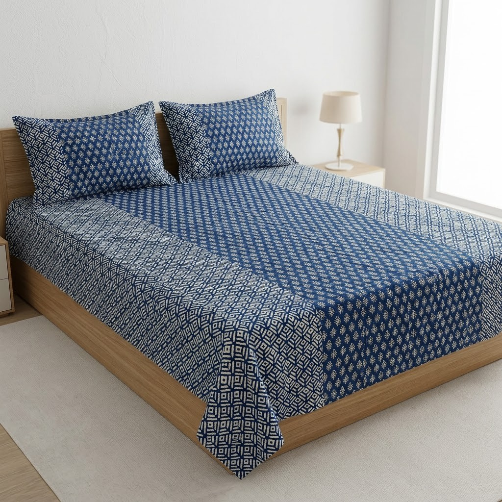 Jumbo Calcutta Phulkari Designs King Size Bedsheet Set (120 x 120 Inches) Product Code :- 55B145RKEH