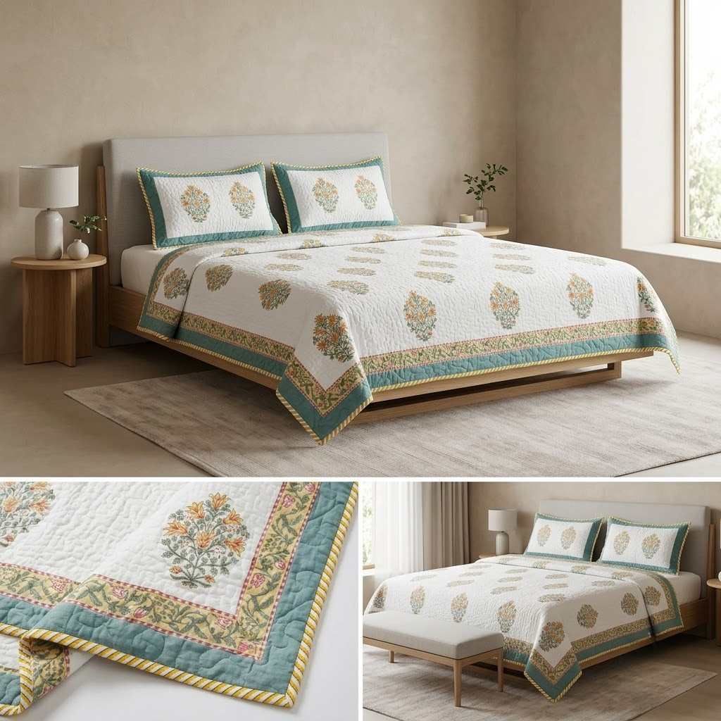 Motif Muslin Quilted Bedcover – King Size Luxury Product Code :- 55B365RKEH