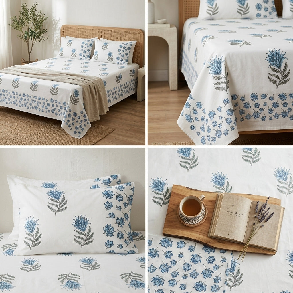 Percale 300 TC Jumbo King Size Cotton Bedsheet Set (120 × 120 Inches)