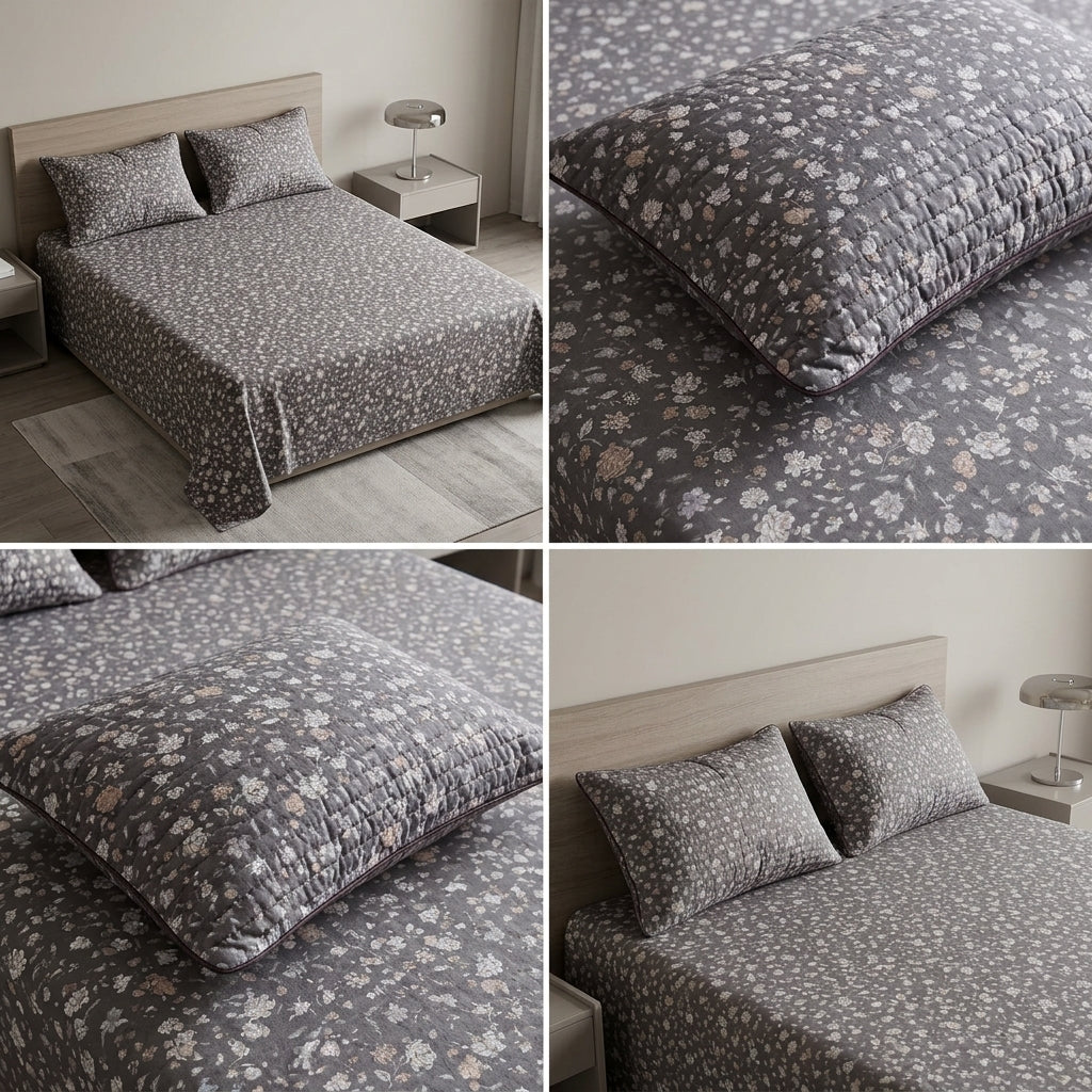 British Rose 100% Pure Cotton Bedsheet with Quilted Pillow Covers