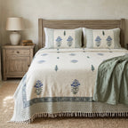 Khadi Cotton Bedcover with Tassels – King Size (100 × 108 Inches)