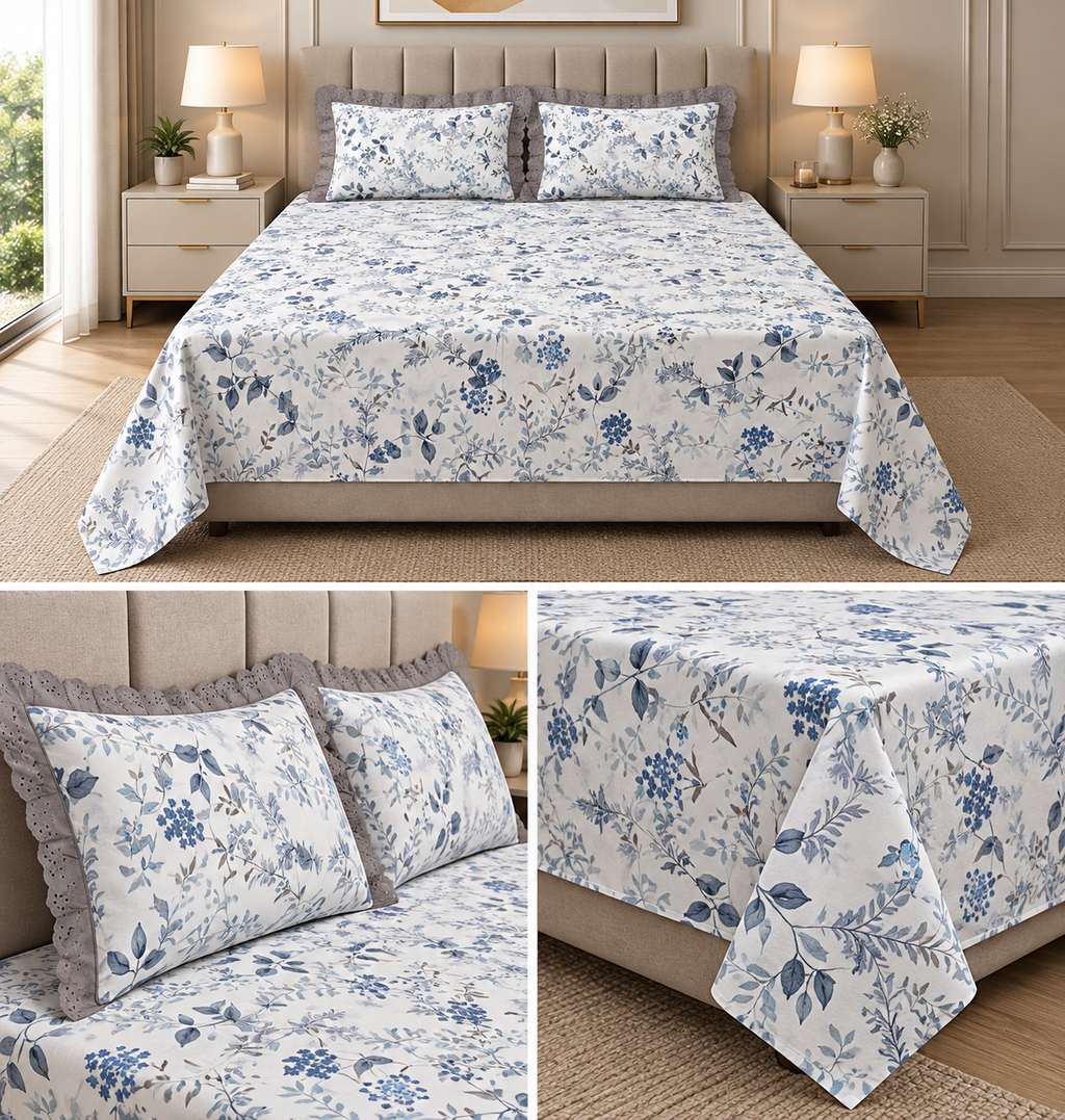English Garden Cotton Floral Bedsheet Set – King Size 3 Pcs