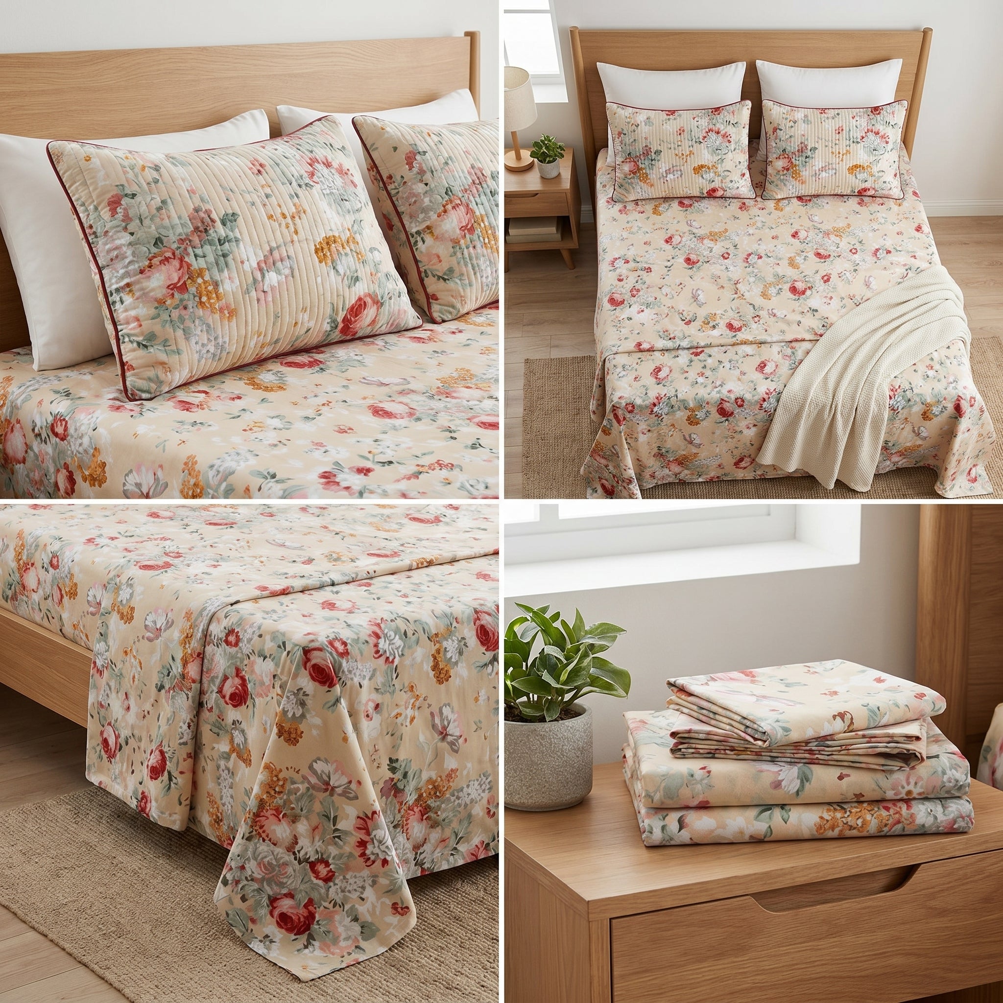 British Rose Bedsheet with Quilted Pillow Covers – Super King Size