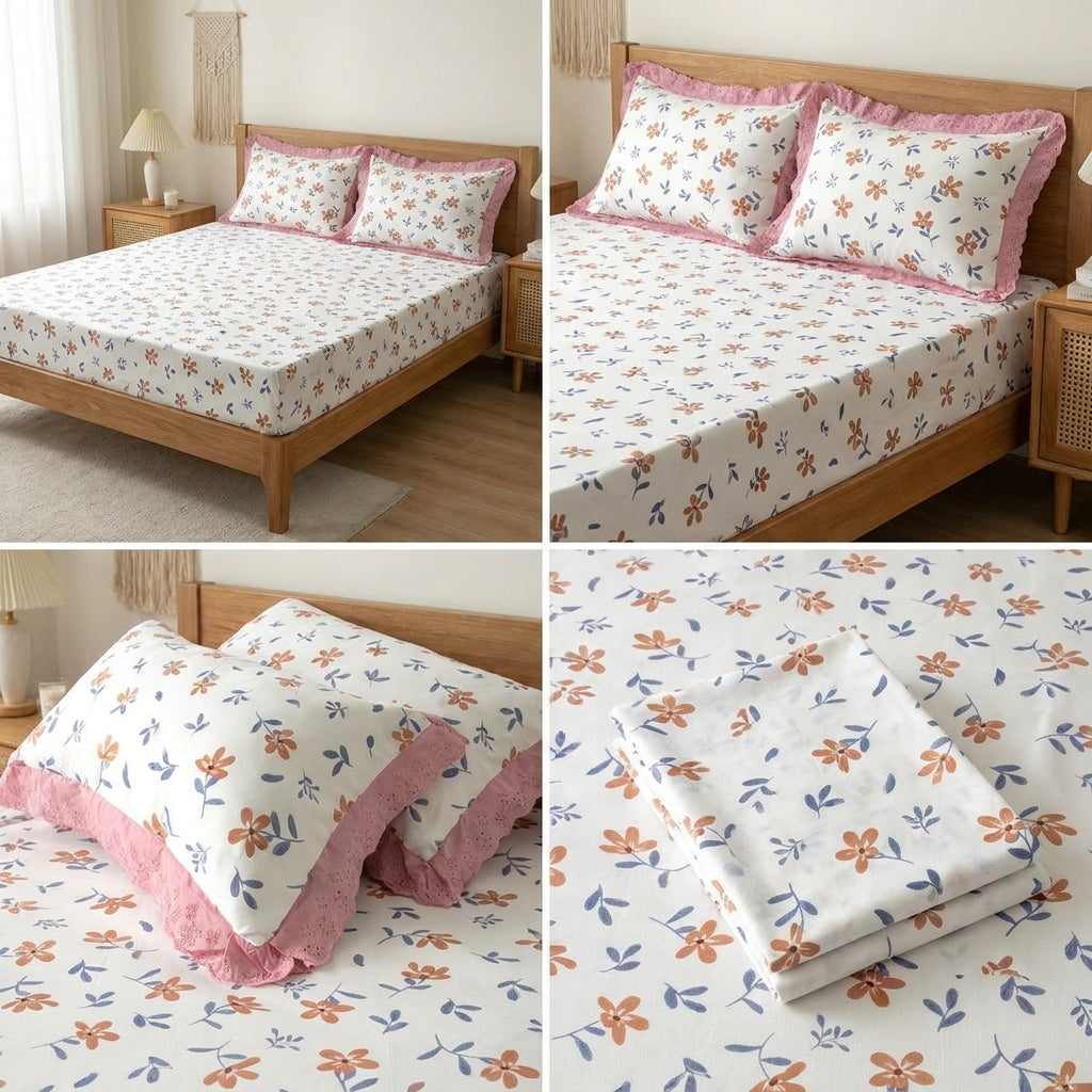 Thick Cotton Bedsheet With Chicken Lace Pillow Covers 108 -108 inch