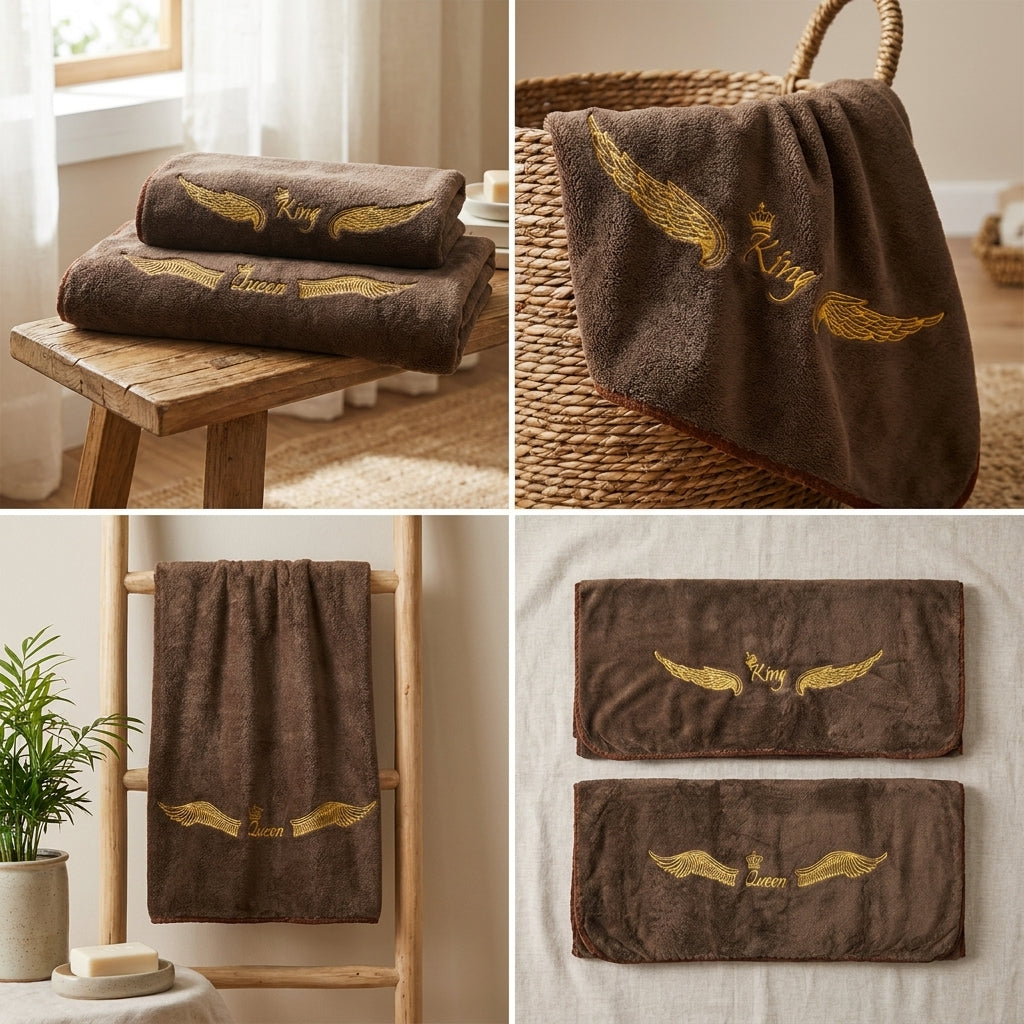Couple Embroidered Bath Towel Set – Ultra Soft & Highly Absorbent