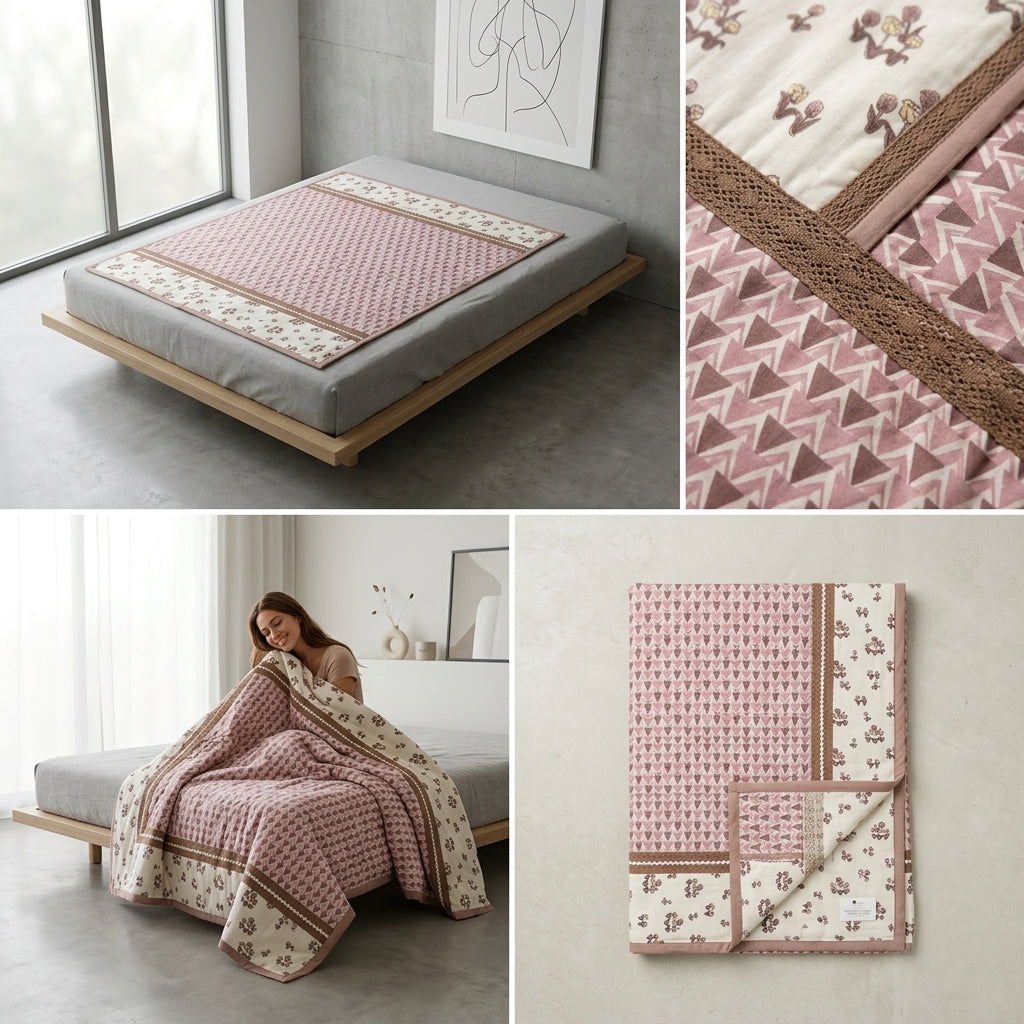 Reversible Cotton Dohar – Single Bed pair  (160 × 220 cm)