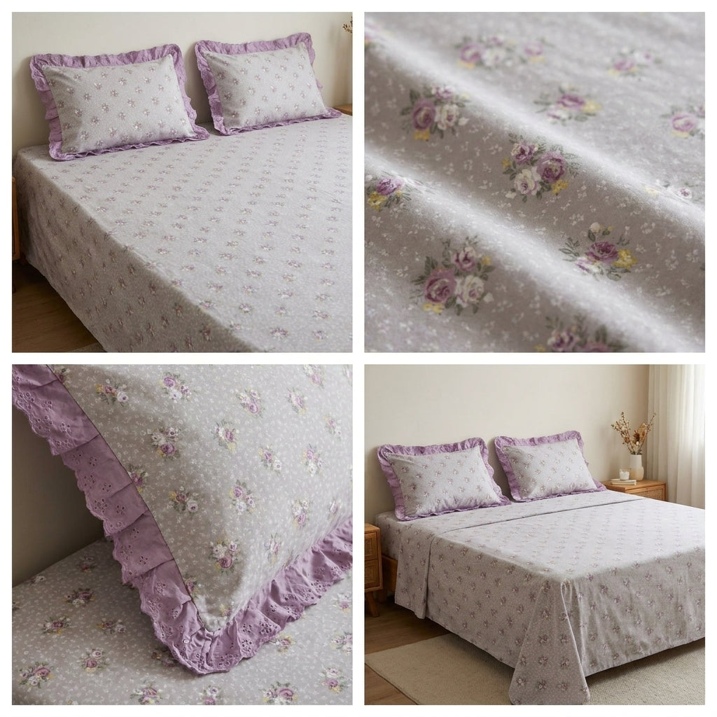 Thick Cotton Bedsheet With Chicken Lace Pillow Covers 108 -108 inch Product Code :- 55B96RKEH