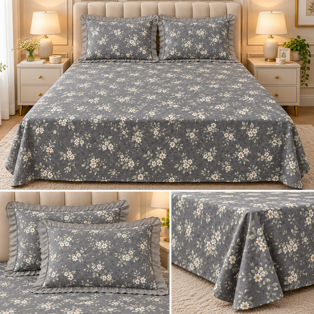 English Garden Cotton Floral Bedsheet Set – King Size 3 Pcs