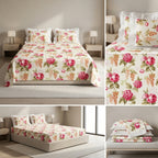 Floral King Size Bedsheet with Designer Lace Pillow Covers (108 x 108 Inches) Product Code:- 55B1099001250KEH