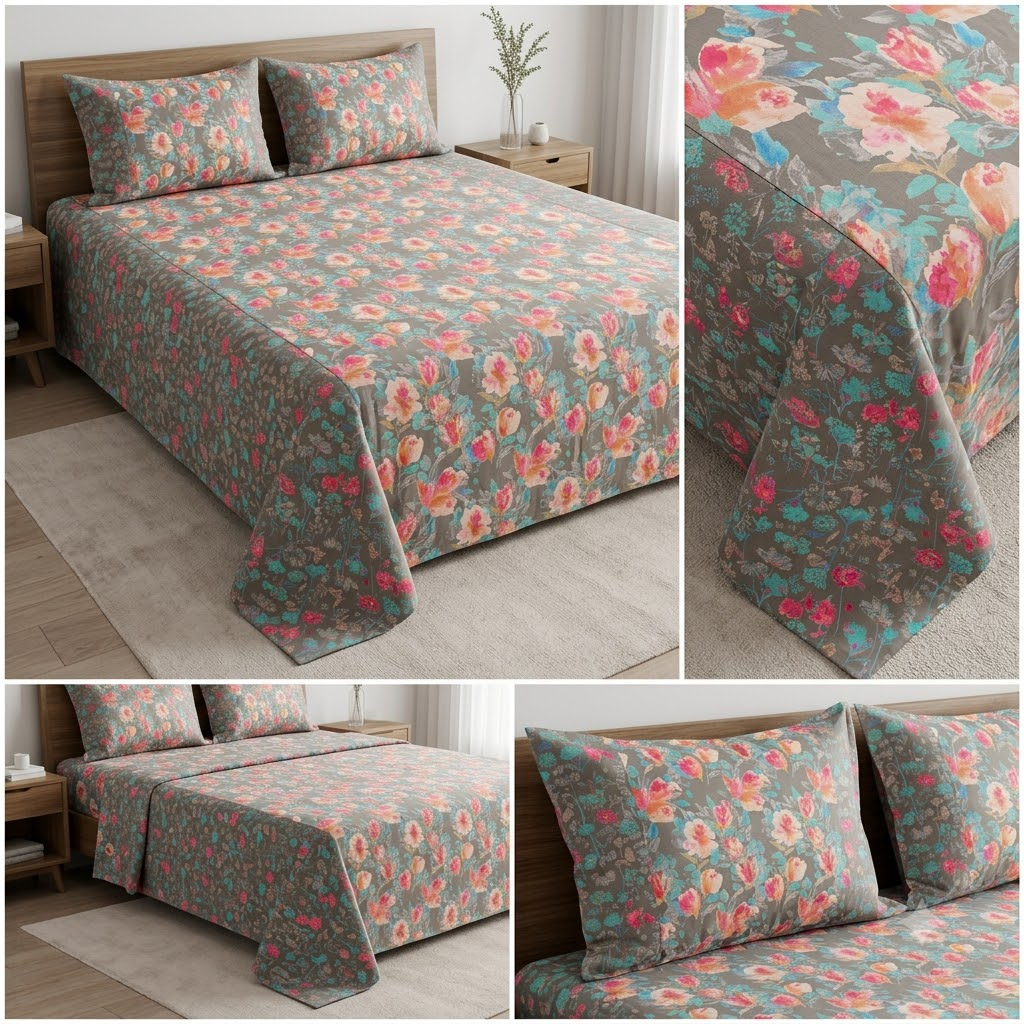 Jumbo Calcutta Phulkari Designs King Size Bedsheet Set (120 x 120 Inches) Product Code :- 55B145RKEH