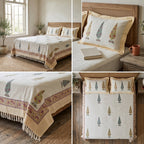 Khadi Cotton Bedcover with Tassels – King Size (100 × 108 Inches)