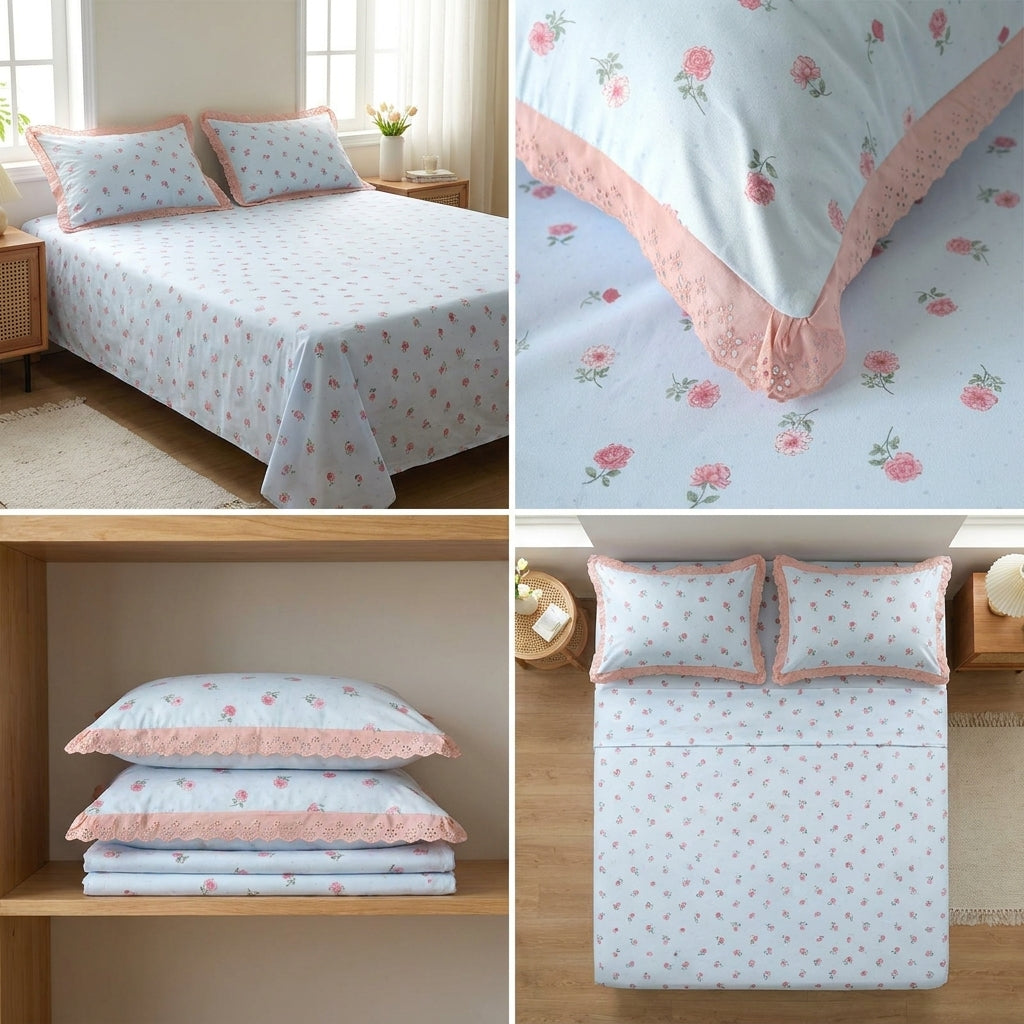 Thick Cotton Bedsheet With Chicken Lace Pillow Covers 108 -108 inch