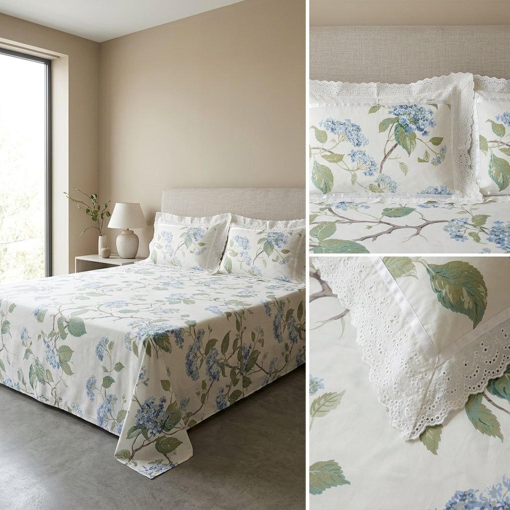 Floral King Size Bedsheet with Designer Lace Pillow Covers (108 x 108 Inches) Product Code:- 55B1099001250KEH