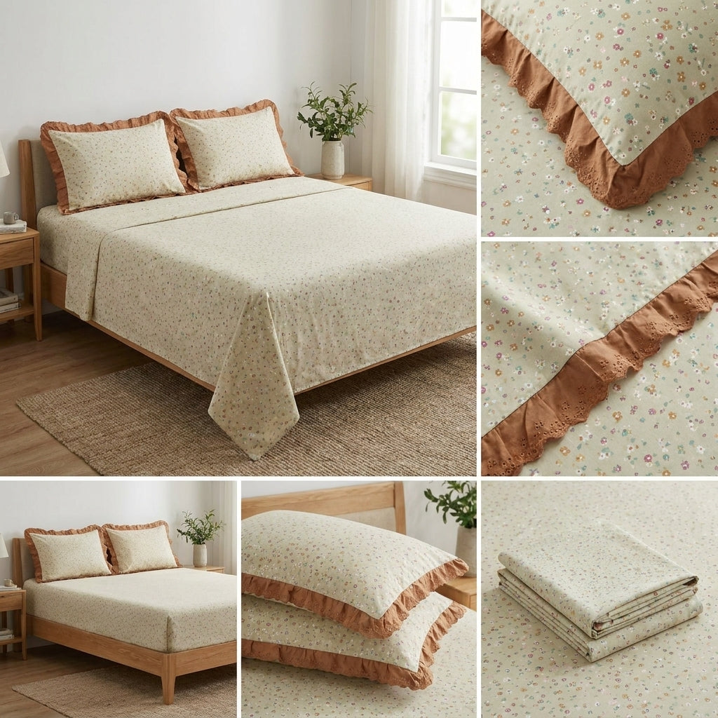 Thick Cotton Bedsheet With Chicken Lace Pillow Covers 108 -108 inch Product Code :- 55B96RKEH