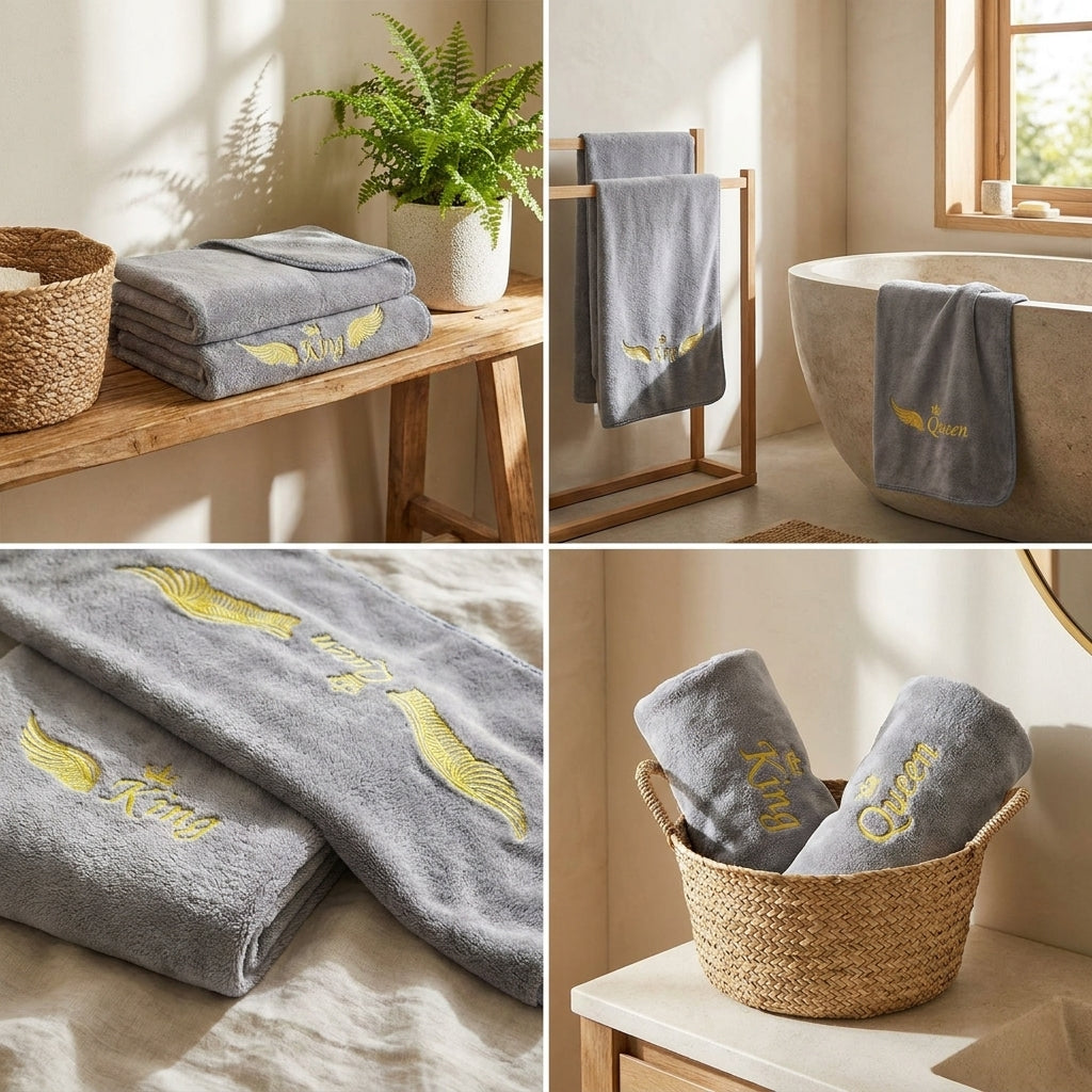 Couple Embroidered Bath Towel Set – Ultra Soft & Highly Absorbent