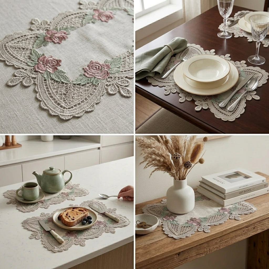 Embroidered Lace Table/Dining Mats – Set of 6