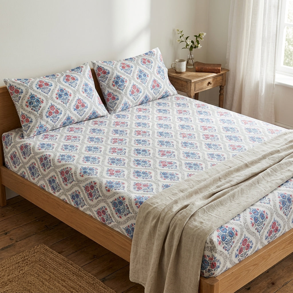 Percale 300 TC Jumbo King Size Cotton Bedsheet Set (120 × 120 Inches)