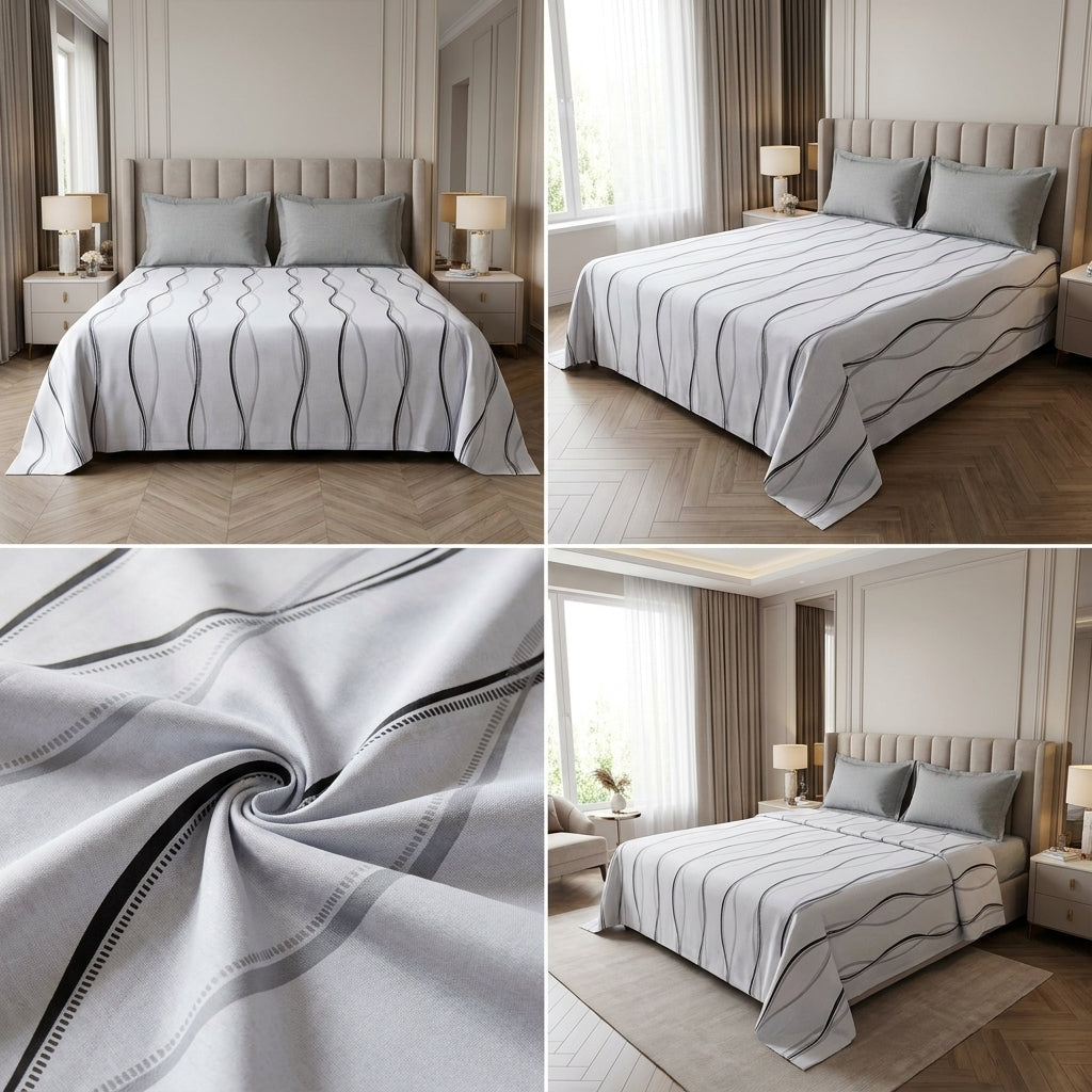 100% Pure Cotton Super King Size Bedsheet with 2 Pillow Covers – Premium Luxury Stripe Design (108 x 108 Inches)