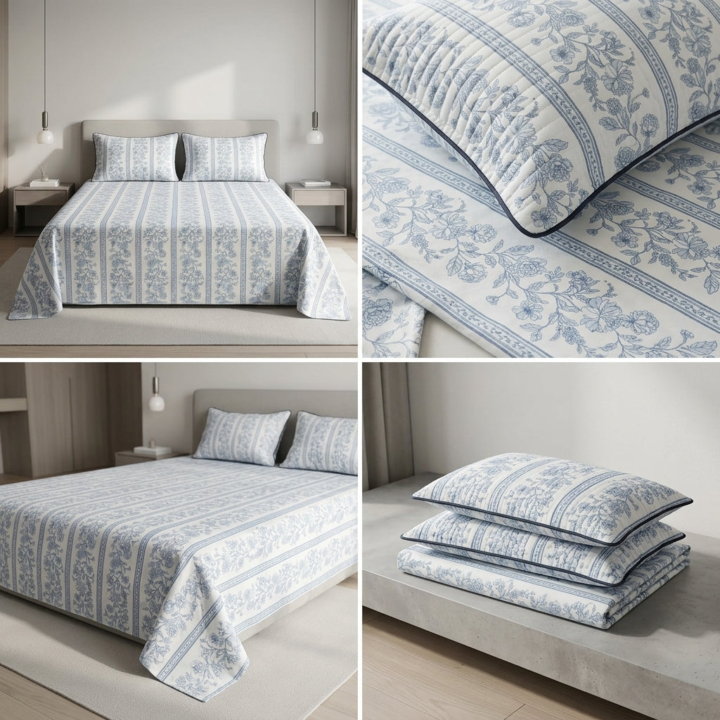 British Rose 100% Pure Cotton Bedsheet with Quilted Pillow Covers