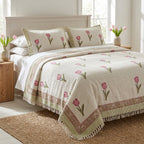 Khadi Cotton Bedcover with Tassels – King Size (100 × 108 Inches)