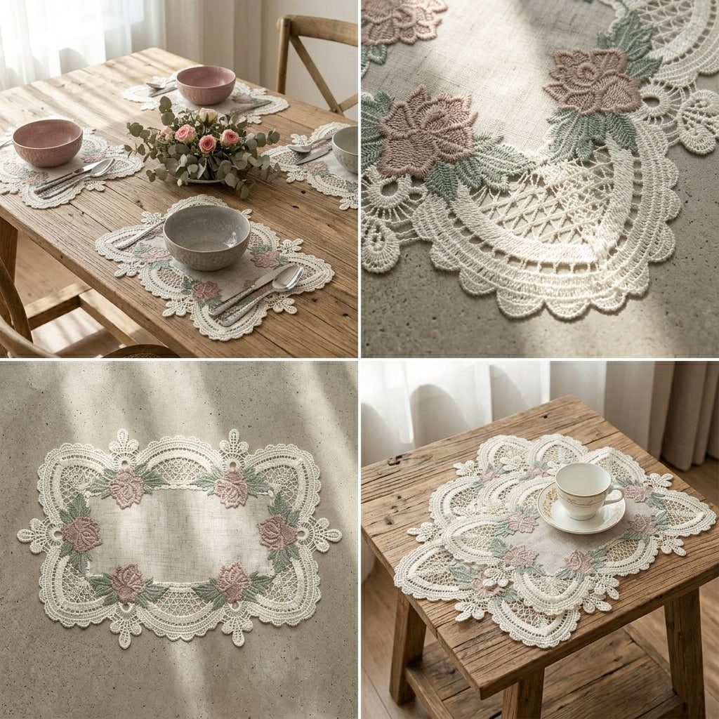 Embroidered Lace Table/Dining Mats – Set of 6