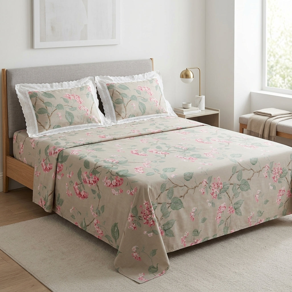 Floral King Size Bedsheet with Designer Lace Pillow Covers (108 x 108 Inches) Product Code:- 55B1099001250KEH